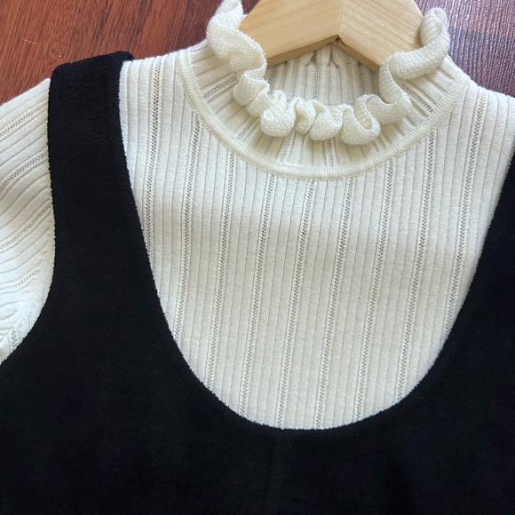 SANDRO Bi-Layered Ruffle Collar Knitted Wool Pinafore Dress 36 - Picture 10 of 16